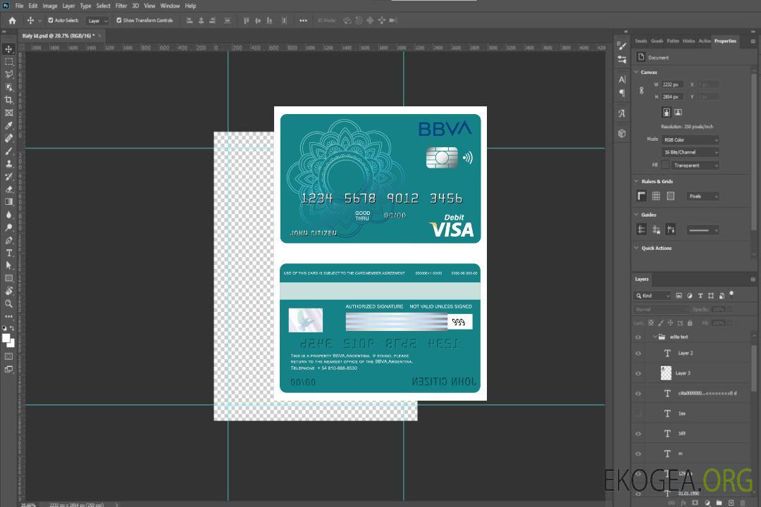 Carte visa bancaire BBVA Argentine template Carte visa bancaire BBVA Argentine template